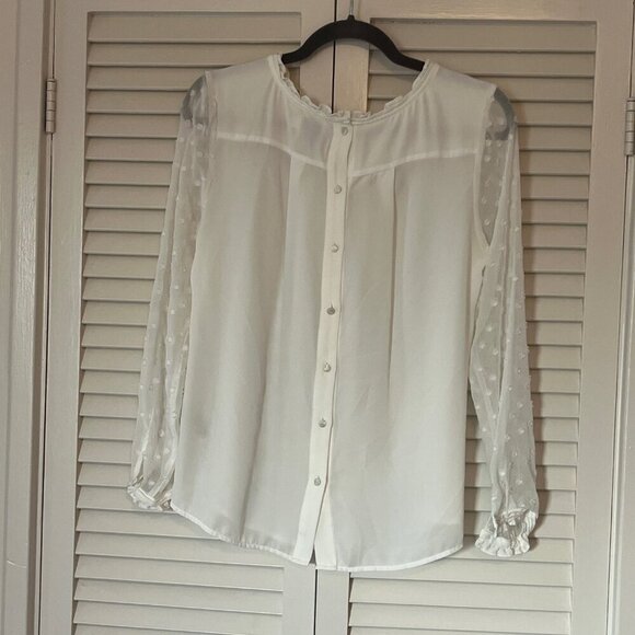 Anthropologie HD in Paris Josie Clipdot Blouse 4 white chiffon sleeves - Picture 7 of 10